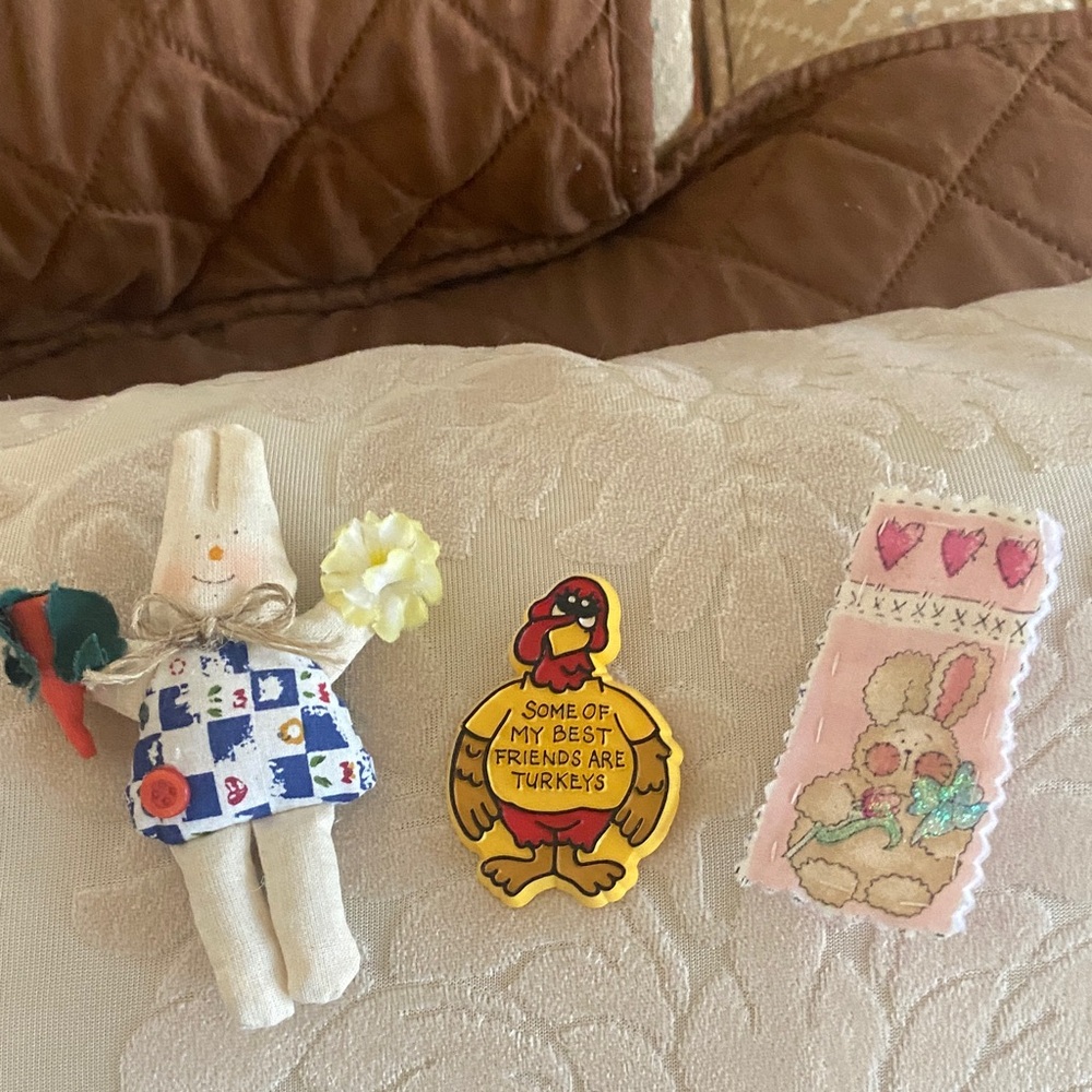 Whimsical Fabric and resin Pin Trio